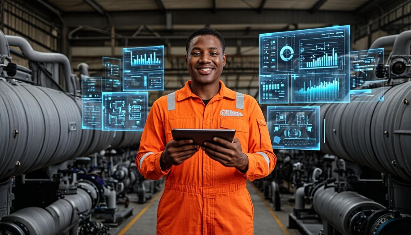 HPLtd facility technician with tablet in a modern plant room